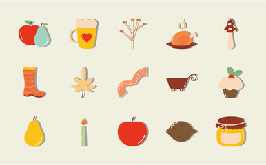 icon set of autumn and fruits, flat style