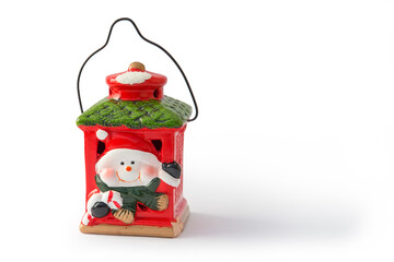 Christmas lantern, toy Santa Claus, isolated on the white background