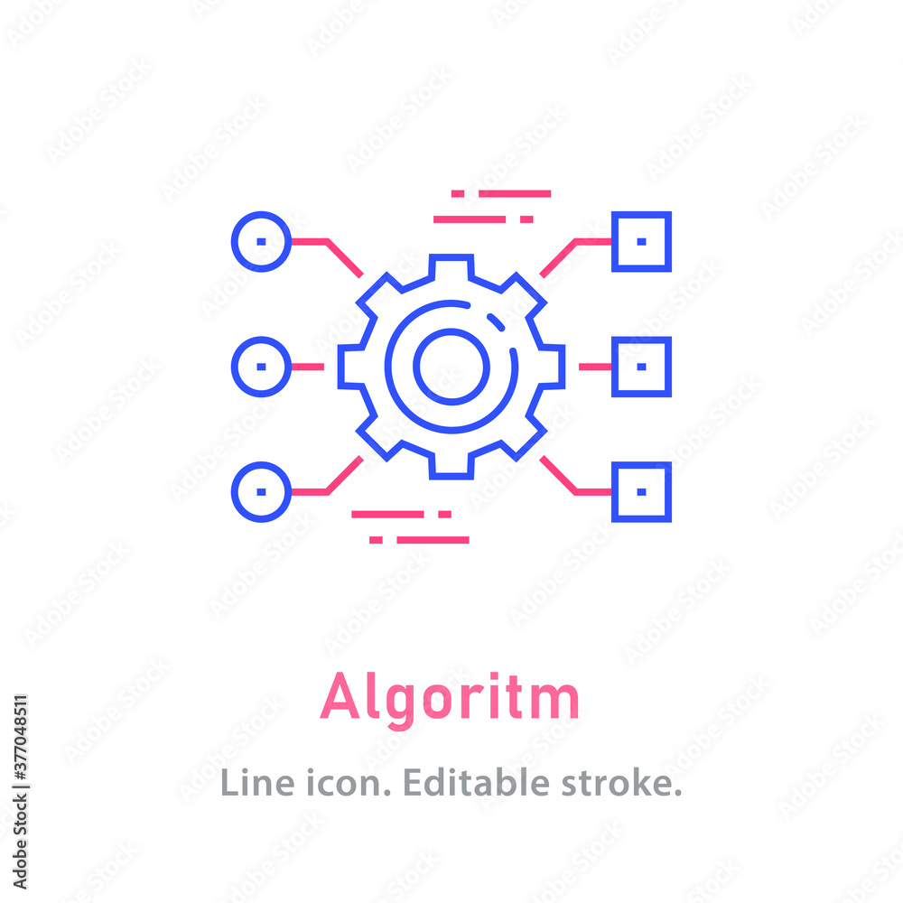Poster algorithm line icon on white background. editable stroke.