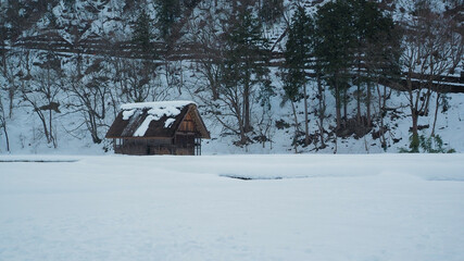 Small Japan hut in winter