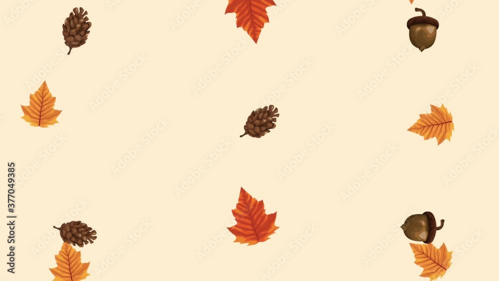 Poster hello autumn animation with leafs pattern