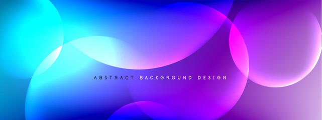 Vector abstract background liquid bubble circles on fluid gradient with shadows and light effects. Shiny design templates for text