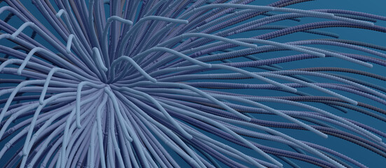 Obraz premium Point explode. Array with dynamic emitted particles. 3d technology style. Abstract background. Vector illustration.