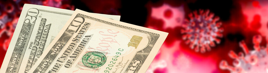 Corona Virus und Dollar Geldscheine
