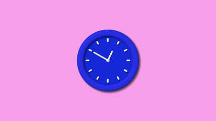 Blue color 3d wall clock icon on pink light background,wall clock
