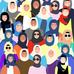 illustration of a crowd of Muslim women with many countries