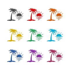 Sunset palm icon, color set