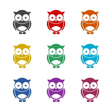 Cute simple Owl icon, color set