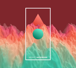 Landscape with mountains. Mountainous terrain. Abstract background with place for your text. Cover design template. 3d vector illustration.