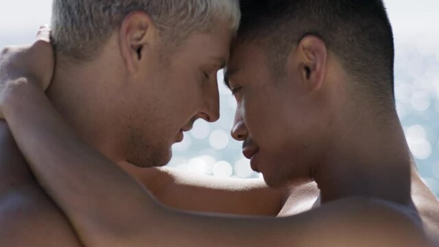 Lovers embrace. An LGBTQ couple hold eachother and embrace in a romantic display of love and emotion. Shot in 4k!