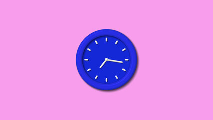 New blue color 3d wall clock on pink light background,3d clock