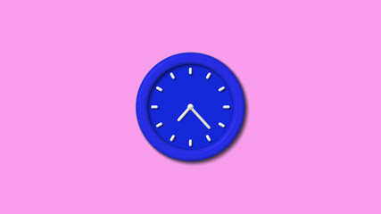 New blue color 3d wall clock on pink light background,3d clock
