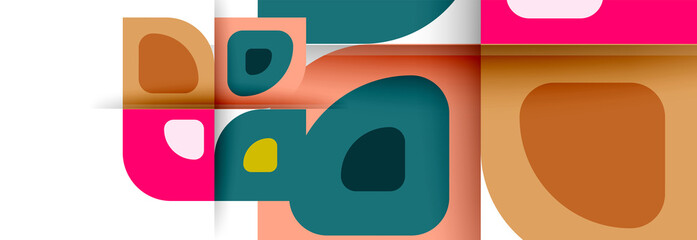 Set of vector modern geometric abstract backgrounds with repeating abstract round shapes patterns and shadow effects