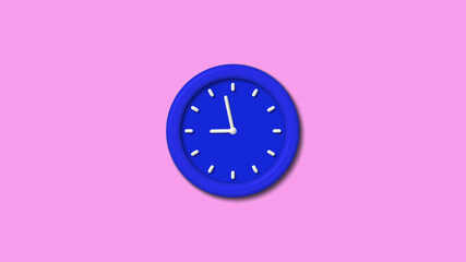 New blue color 3d wall clock on pink light background,3d clock