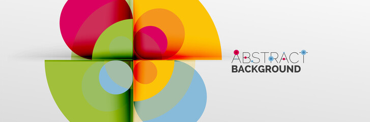 Obraz premium Bright color circles, abstract round shapes and triangles composition with shadow effects. Vector modern geometric design template