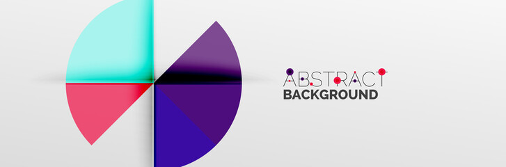 Bright color circles, abstract round shapes and triangles composition with shadow effects. Vector modern geometric design template