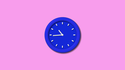 New blue color 3d wall clock on pink light background,3d clock