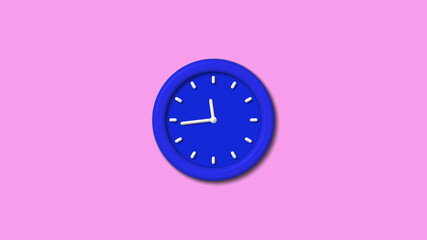 New blue color 3d wall clock on pink light background,3d clock