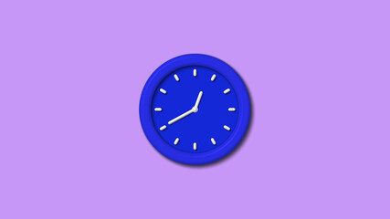 Beautiful blue color 3d wall clock on purple light background
