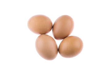 Top view of brown chicken eggs isolated on white background