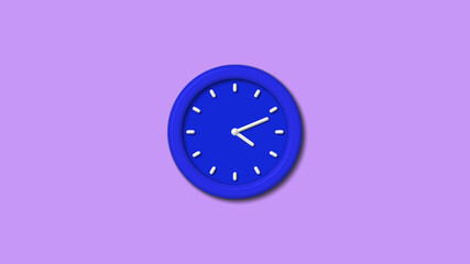 Counting down 3d wall clock icon on purple light background,blue clock