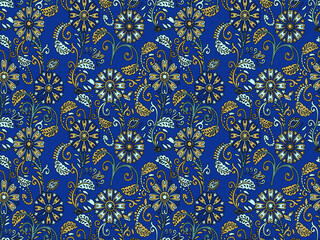 traditional Indian paisley pattern on  blue background