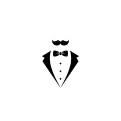 Gentleman avatar isolated on white background. mustaches, bow tie and black suit or tuxedo.