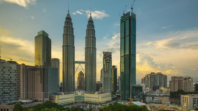 Sunset time lapse of the amazing skyline of Kuala Lumpur in Malaysia