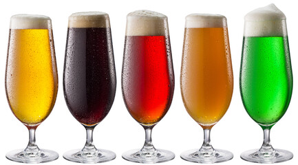 Different beer glasses isolated on a white background.
