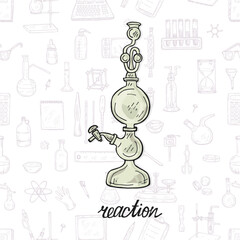 Cute hand drawn Kippa apparatus on background with chemistry equipment. Vector science cartoon collection