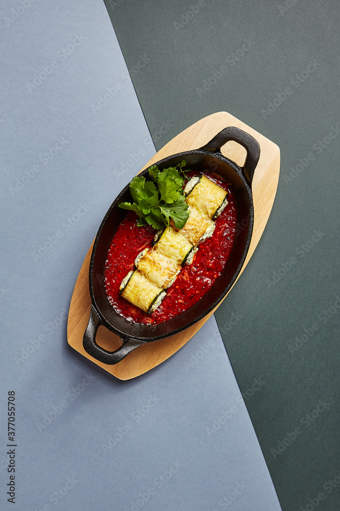 Canvas Prints Eggplant rolls with cheese in tomato sauce