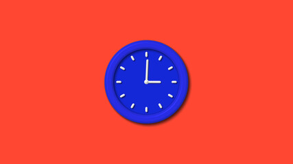 New blue color 12 hours counting down clock on red background,3d clock