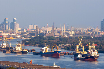 Cargo ships at shipping yard for global logistics industrial