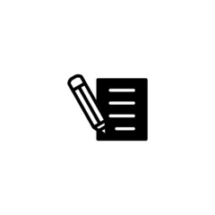 Writing icon in black flat glyph, filled style isolated on white background
