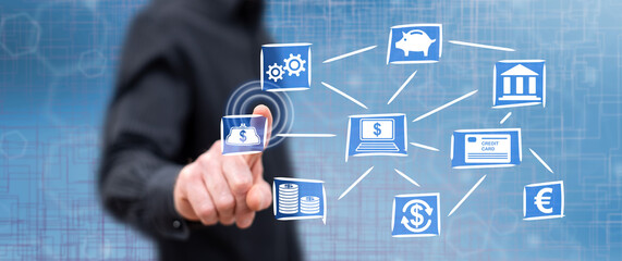 Man touching an online banking concept