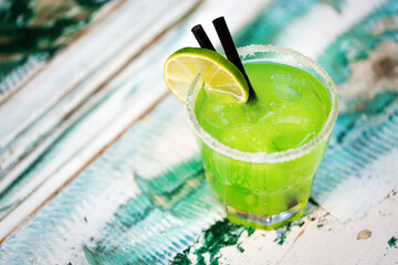 Fresh lime mojito or lemonade with mint