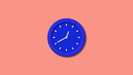 Blue color 3d wall clock on red light background,clock image