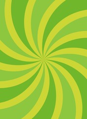 Sunlight spiral rays vertical background. Green color burst background.