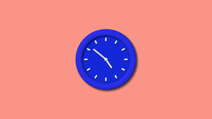 blue color color 3d wall clock on red light background,12 hours clock icon