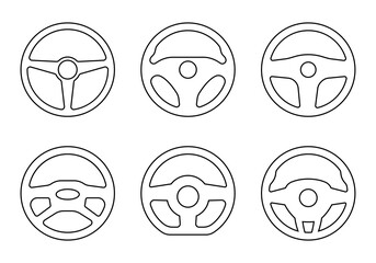 Steering wheel outline icon set. Car and driver logo templates. Vector illustration.