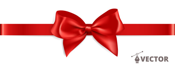 Banner with gift bow. Red ribbon isolated. Gift card design template. Vector holiday decoration. Great for christmas and birthday cards, sale banners. Easy to change colors and reposition the bow.