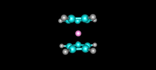 Ferrocene molecular structure isolated on black