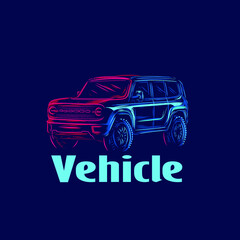 Obraz premium Vehicle Suv sporty car automotive line pop art potrait logo colorful design with dark background. Abstract vector illustration. Isolated black background for t-shirt, poster, clothing