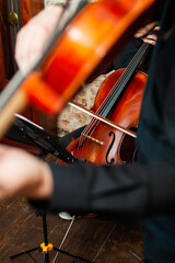 A male violinist studies music by notes