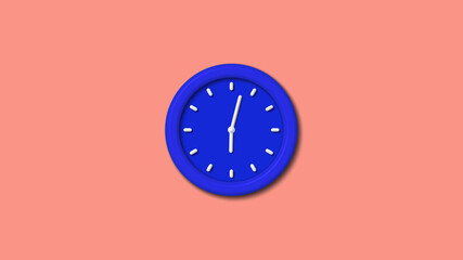 blue color color 3d wall clock on red light background,12 hours clock icon