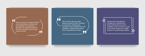 Quotes template set (3 variations) - frame with creative quotation marks and place with sample text (message box) - vector typographic block or website element