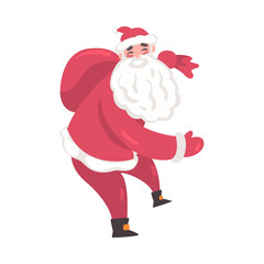 Santa Claus, Cute Christmas Character Carrying Bag full of Gifts, Symbol of Xmas and New Year Holidays Cartoon Style Vector Illustration