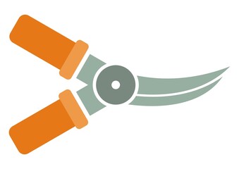 Pruning shears, color icon on white background, vector silhouette