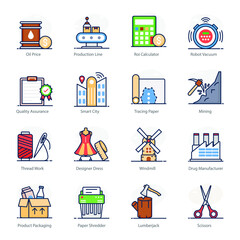 
Collection of Industrial Production Icons in Modern Style 
