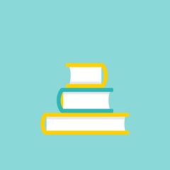 Stack of colorful books isolated on powder blue background. Flat icon.